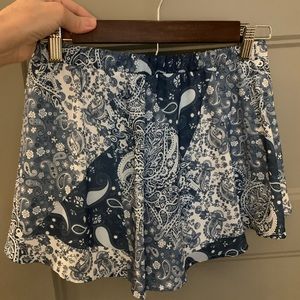 Blue and white print shorts